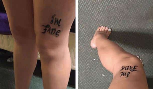 Cette jeune femme s'est fait tatouer "Je vais bien"
sur la cuisse. Mais quand vous le regardez dans l'autre sens...son tatouage veut dire bien autre chose !