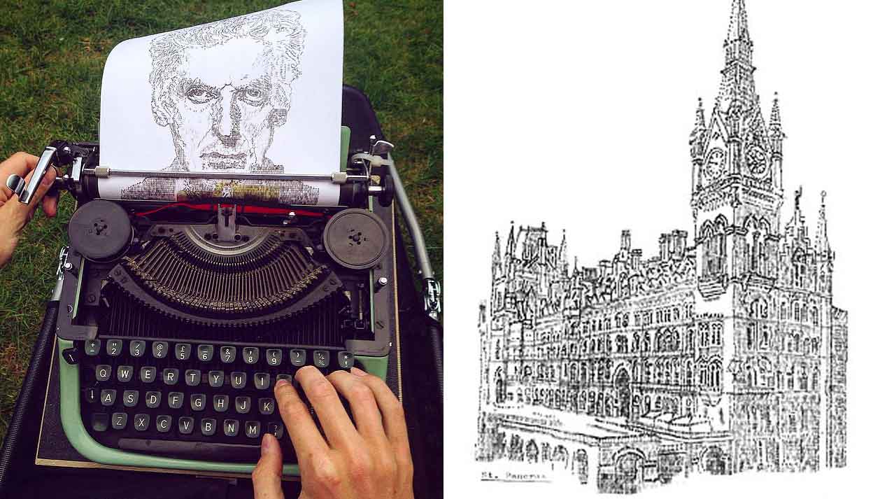 Un artiste réalise des tableaux réalistes avec une machine à écrire