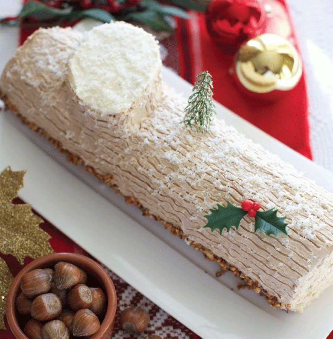 Découvrez la délicieuse recette de la traditionnelle bûche de Noël pralinée