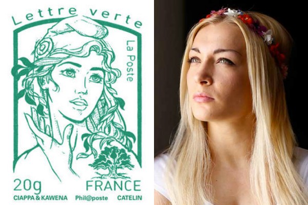 À gauche le nouveau timbre Marianne, à droite la leader des Femen dont il s'inspire