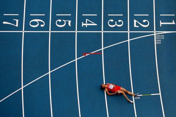 Halima Hachlaf, athlète marocaine, après la demi-finale du 800 mètres femmes à Moscou en août