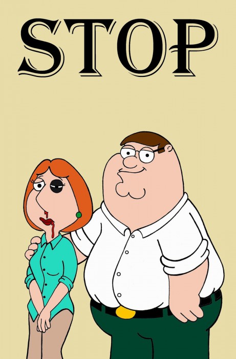 Peter and Lois Griffin Family Guy Art Portrait Social Campaign Domestic Woman Women's Violence Abuse Satire Stop Sketch Cartoon Illustration Critic Humor Chic by aleXsandro Palombo