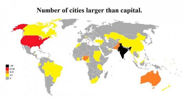 Nombre de villes plus grandes que la capitale