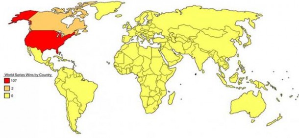 Nombre de championnats de Baseball gagnés par pays