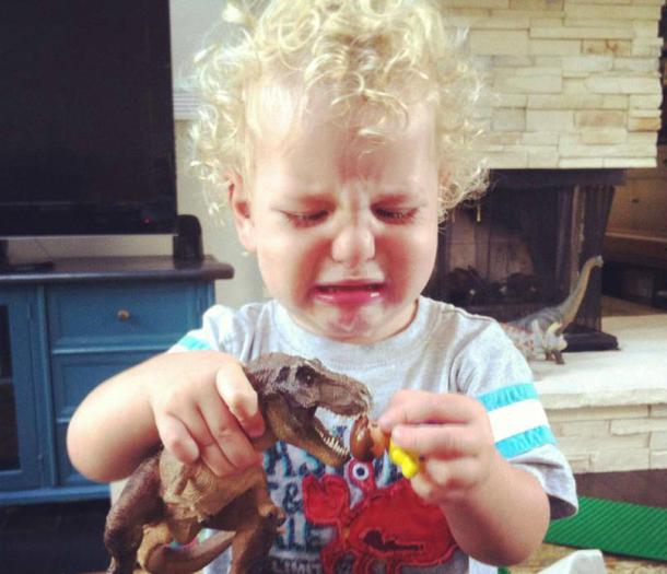 La tête du Lego ne rentrait pas dans la gueule du dinosaure. Le pauvre, il risquait d'avoir faim.