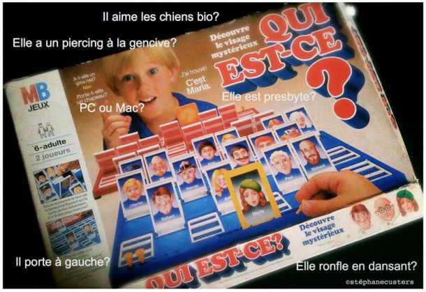 Qui est-ce ? Essayez de retrouver Bill qui a des lunettes, pas de chapeau, ...