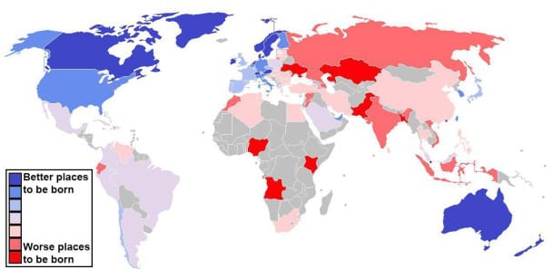 4. En bleu : les meilleurs endroit pour vivre heureux et en sécurité / En rouge : les pires 