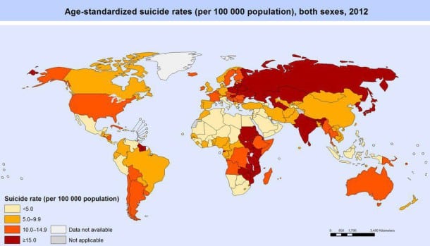 16. Le taux de suicide par pays. La guyane a le plus élevé ! 