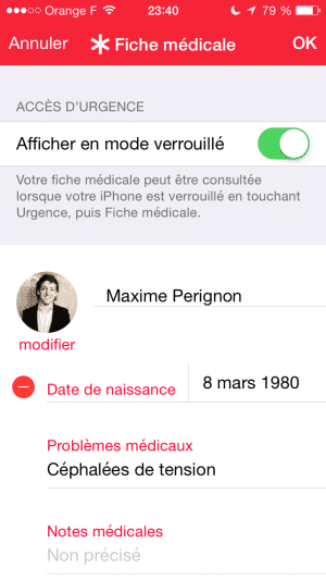 Ensuite, il faut activer sa fiche médicale en mode verrouille. Afin de pouvoir y accéder sans utiliser le mot de passe. 