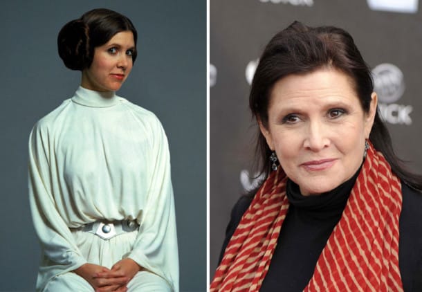 Carrie Fisher en Princesse Leia, 1977 et 2015