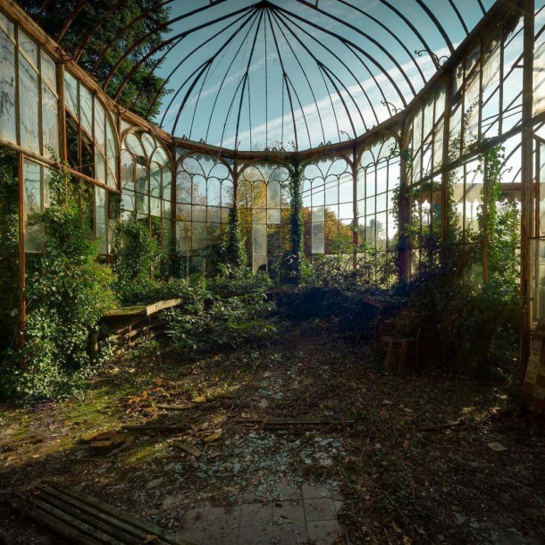 A once beautiful conservatory in a winter garden