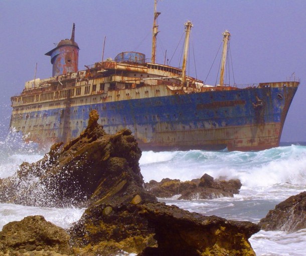 An abandoned ship near Fuerteventura, Canary Islands