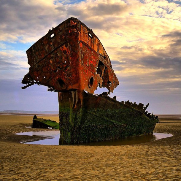 The skeleton of a stranded ship in County Louth, Ireland