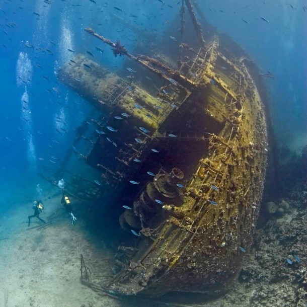 The wreck of a merchant ship, the Red Sea