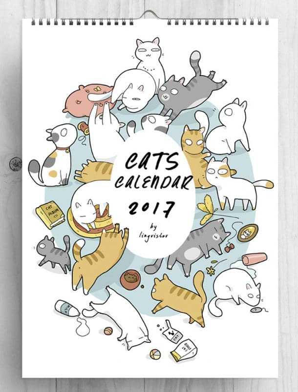 calendrier 2017 illustré avec des chats