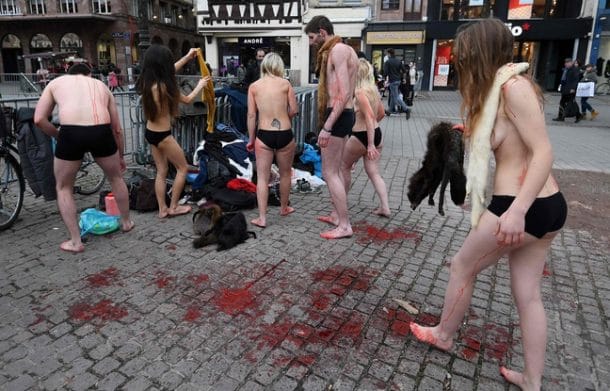 Manifestation d'Animalsace contre le port de vraie fourrure