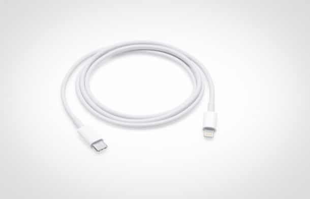 Un câble Apple USB-C (gauche) et Lightning (droite)