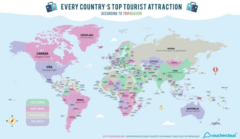 Cette carte  du monde  vous indique les lieux touristiques 