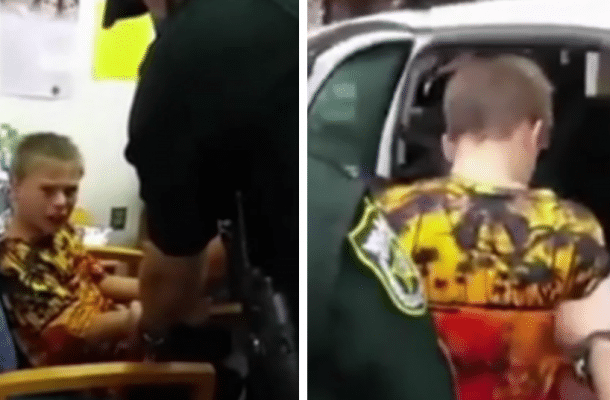 enfant de 10 ans arrete et menote