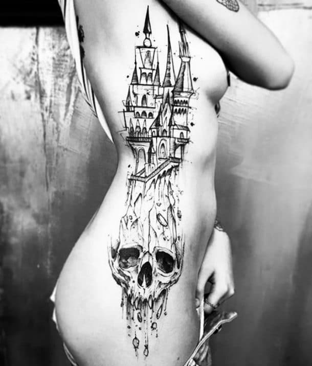 tatouage chateau tete de mort