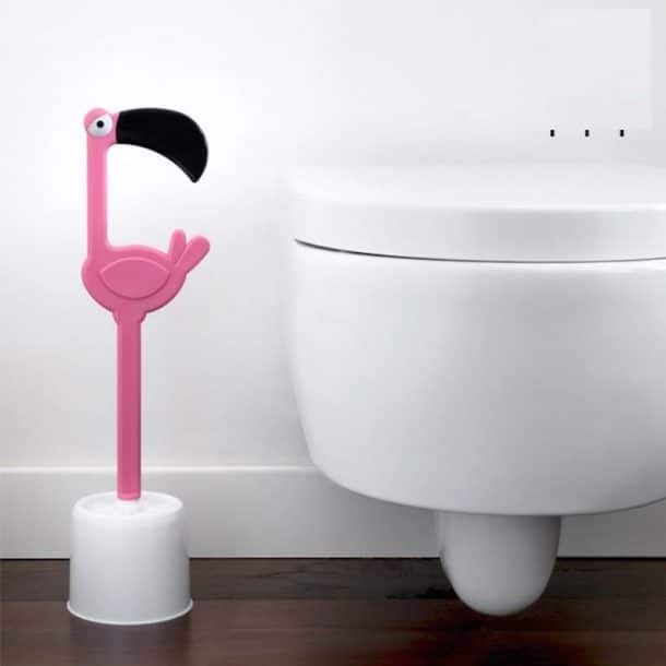 brosse toilettes flamant rose