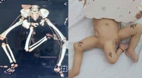 bébé né avec trois jambes