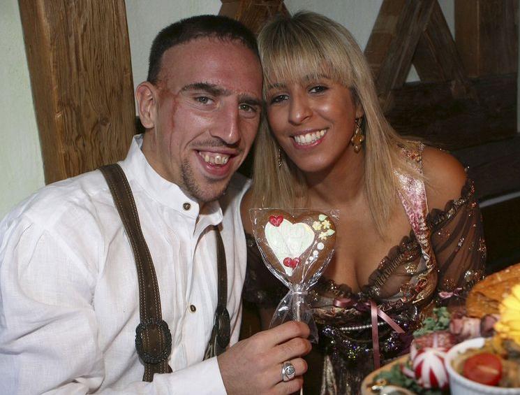 Ribery of Bayern Munich and his wife Wahiba attend the Kaefer beer tent during the Oktoberfest beer festival in Munich