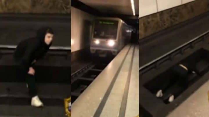saute sur les rails train métro