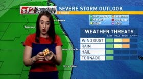 Elle résout un Rubik's cube en présentant la météo