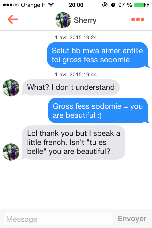 Tinder, conversations, malaise, drague, messages, sms, wtf