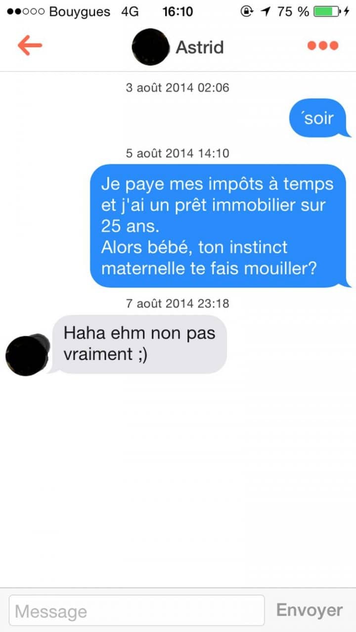Tinder, conversations, malaise, drague, messages, sms, wtf
