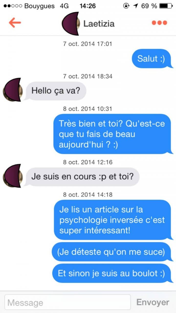 Tinder, conversations, malaise, drague, messages, sms, wtf