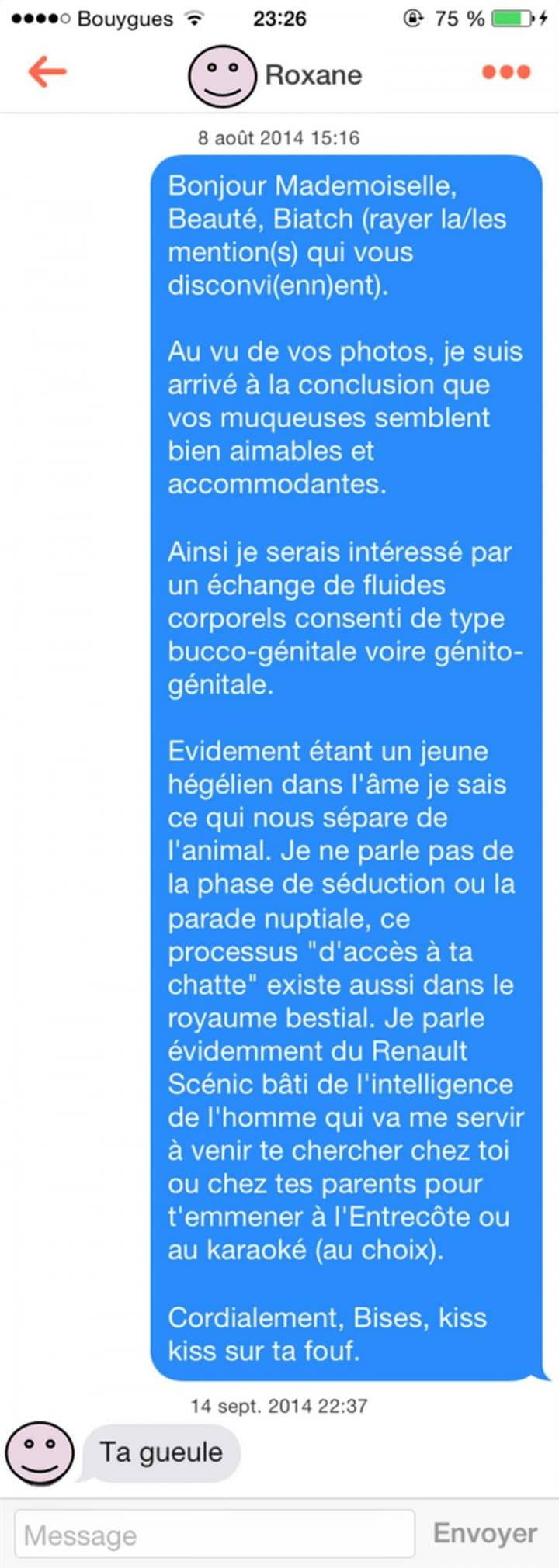 Tinder, conversations, malaise, drague, messages, sms, wtf
