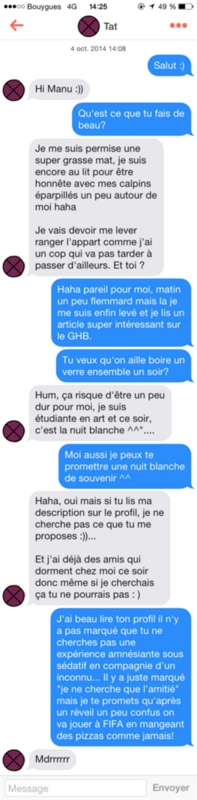 Tinder, conversations, malaise, drague, messages, sms, wtf