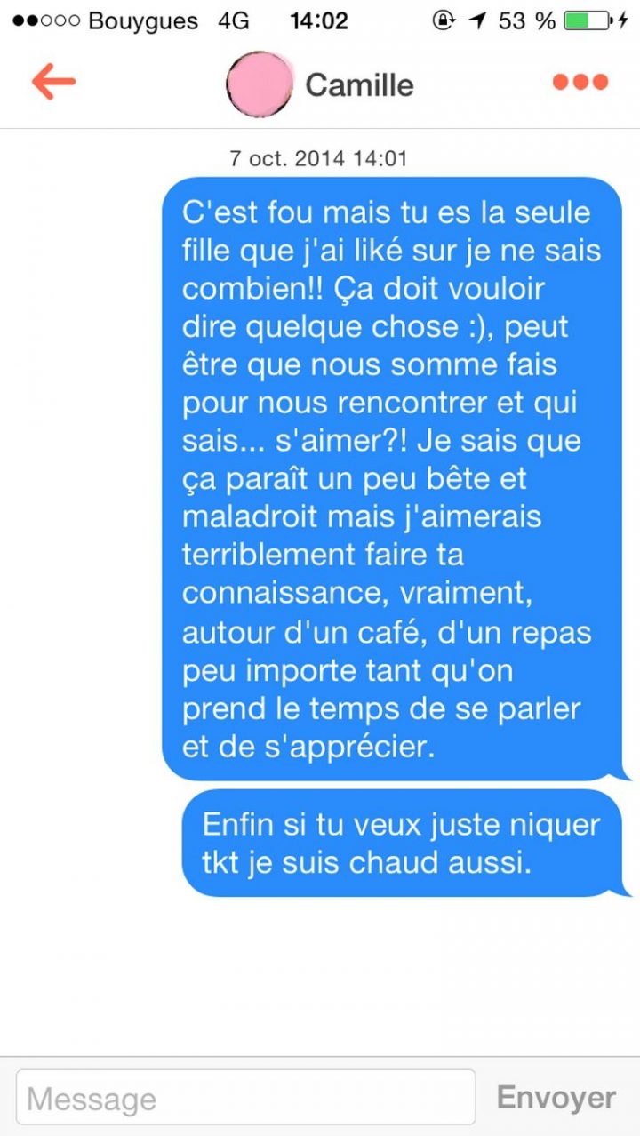 Tinder, conversations, malaise, drague, messages, sms, wtf