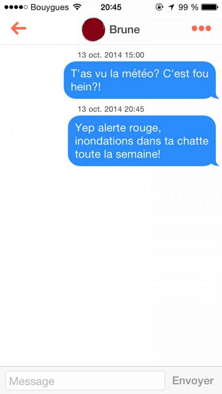 Tinder, conversations, malaise, drague, messages, sms, wtf