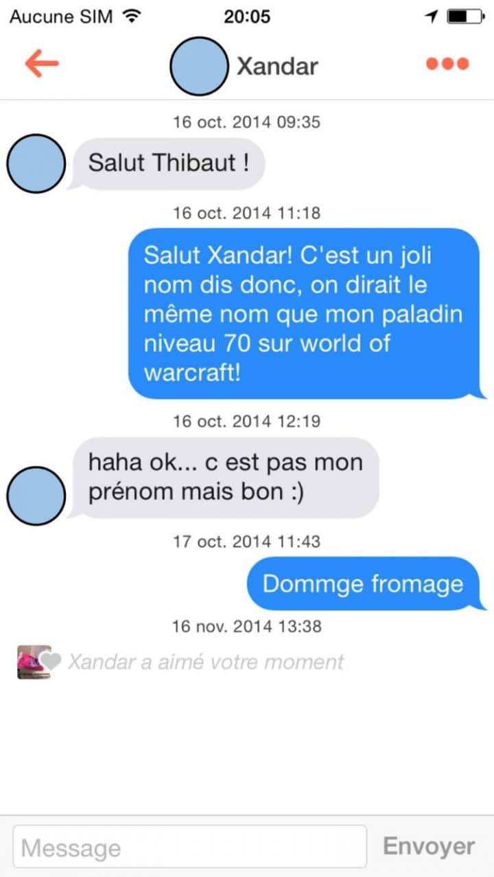 Tinder, conversations, malaise, drague, messages, sms, wtf