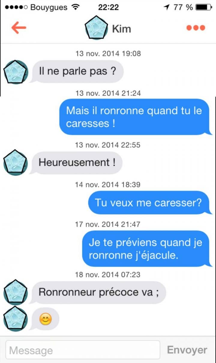 Tinder, conversations, malaise, drague, messages, sms, wtf