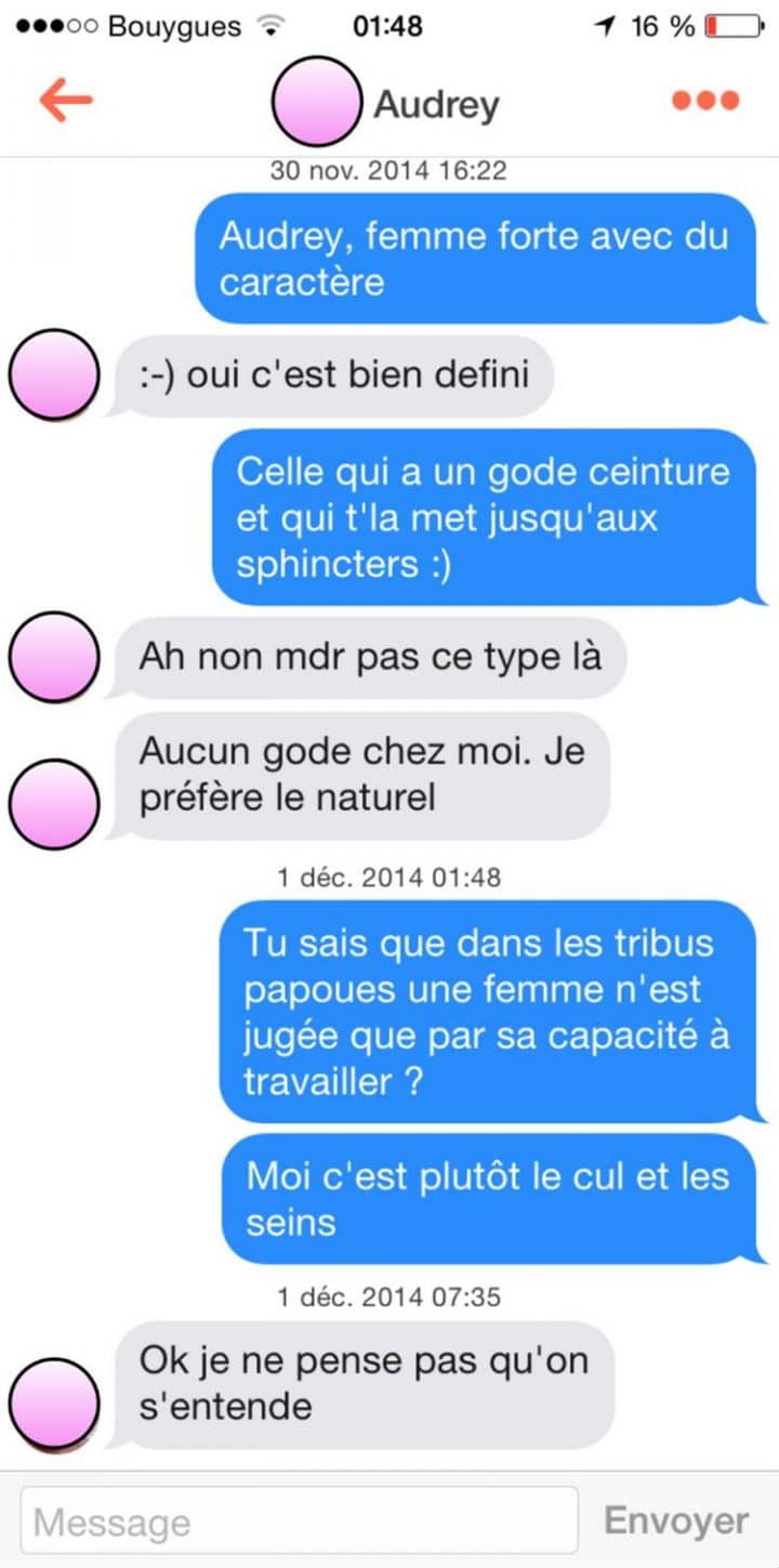 Tinder, conversations, malaise, drague, messages, sms, wtf