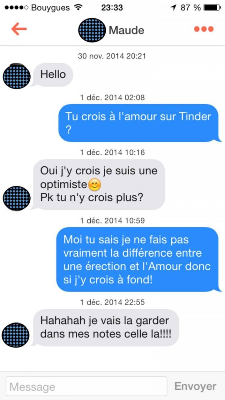 Tinder, conversations, malaise, drague, messages, sms, wtf