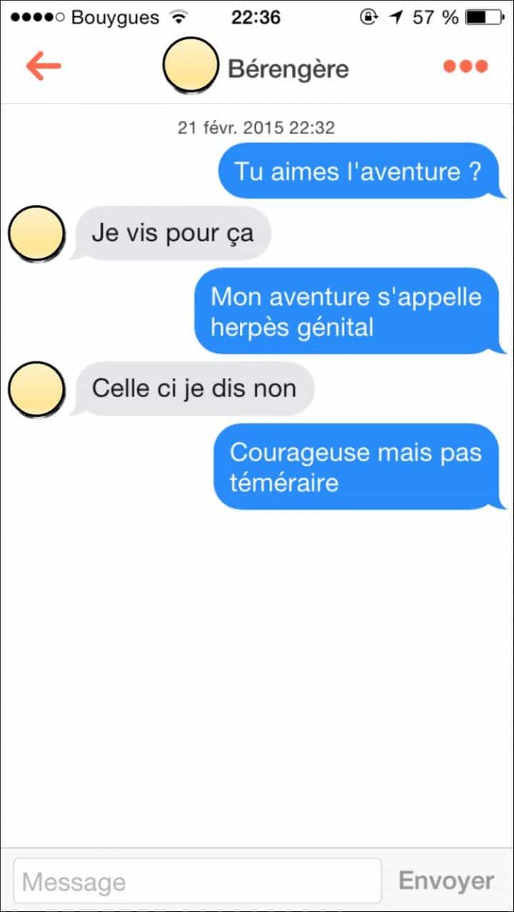 Tinder, conversations, malaise, drague, messages, sms, wtf