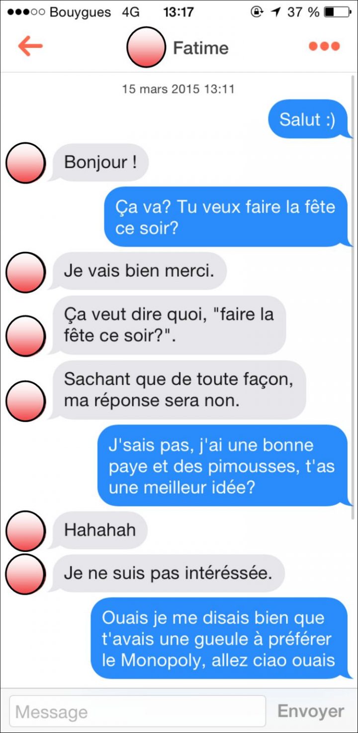 Tinder, conversations, malaise, drague, messages, sms, wtf