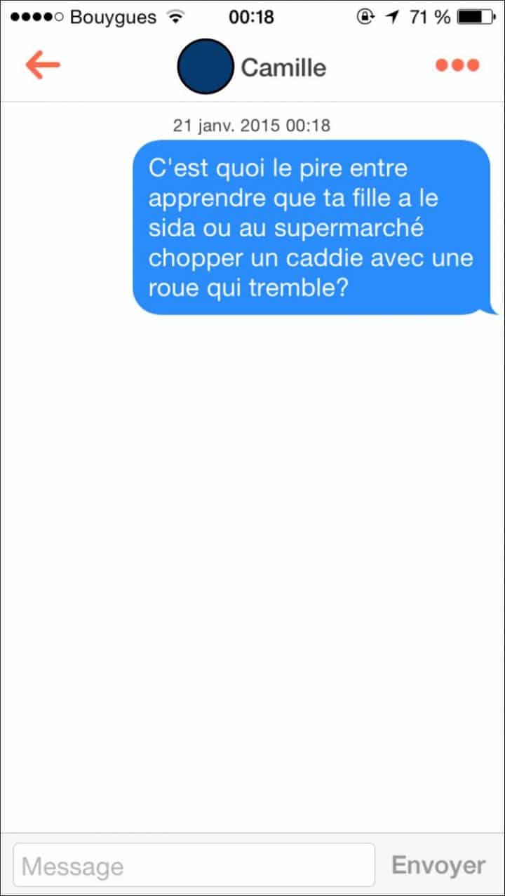 Tinder, conversations, malaise, drague, messages, sms, wtf