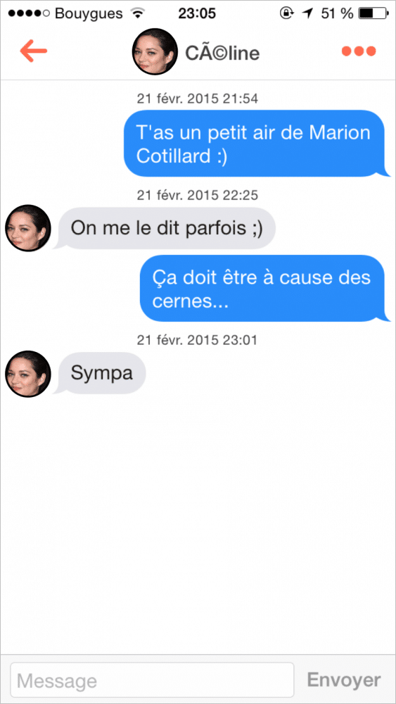 Tinder, conversations, malaise, drague, messages, sms, wtf