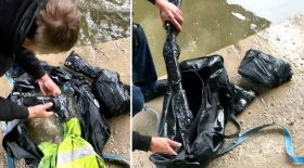 pêche à l'aimant sac armes jetées à l'eau