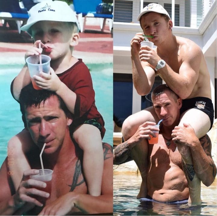 sur les épaules de papa