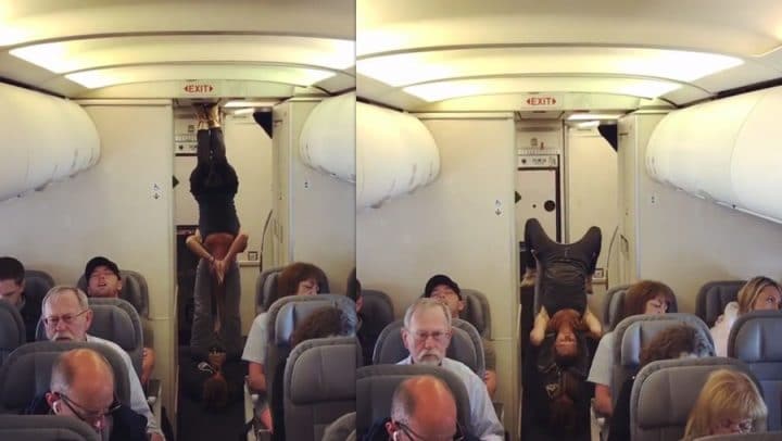 couple yoga en avion
