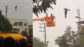 homme saoul funambule ligne à haute tension