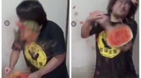 Collage homme coup pastèque