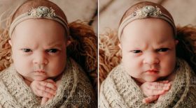 Cette petite fille n'a visiblement pas apprécié son shooting de naissance